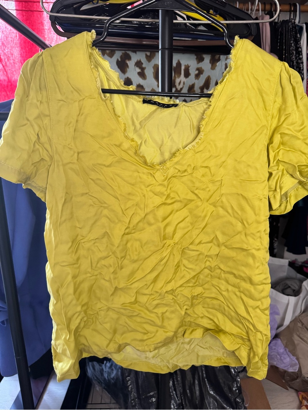 Maven West Bright Yellow V-Neck Short Sleeve Top